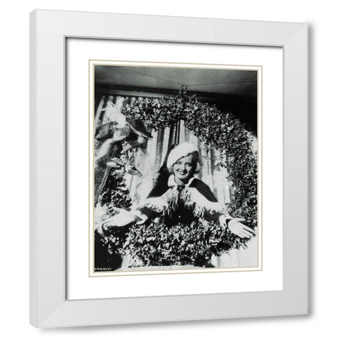 Bette Davis Christmas Wreath White Modern Wood Framed Art Print with Double Matting by Hollywood Photo Archive