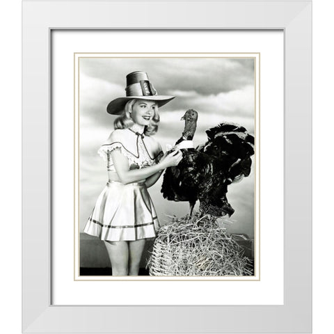 Doris Day with a Thanksgiving Turkey White Modern Wood Framed Art Print with Double Matting by Hollywood Photo Archive