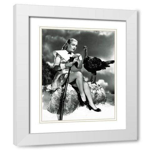 Doris Day with a Thanksgiving Turkey White Modern Wood Framed Art Print with Double Matting by Hollywood Photo Archive