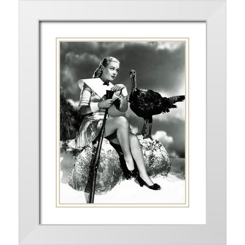 Doris Day with a Thanksgiving Turkey White Modern Wood Framed Art Print with Double Matting by Hollywood Photo Archive