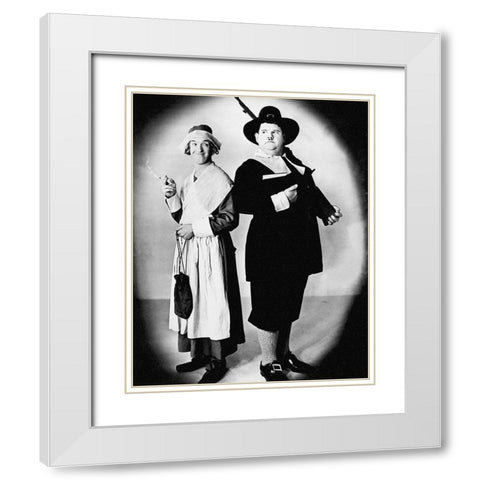 Laurel and Hardy - Thanksgiving White Modern Wood Framed Art Print with Double Matting by Hollywood Photo Archive