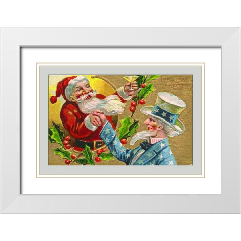 Santa with Uncle Sam Litho White Modern Wood Framed Art Print with Double Matting by Hollywood Photo Archive