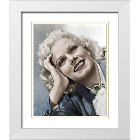 Jean Harlow White Modern Wood Framed Art Print with Double Matting by Hollywood Photo Archive