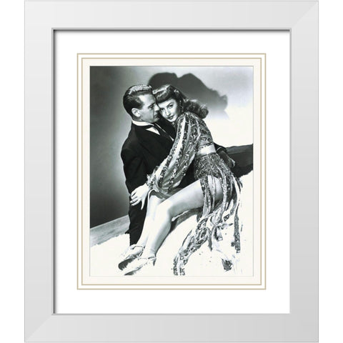 Ball of Fire - Promotional Still - Gart Cooper and Barbara Stanwyck White Modern Wood Framed Art Print with Double Matting by Hollywood Photo Archive