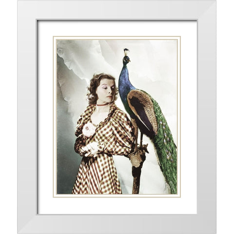 Katherine Hepburn with Peacock White Modern Wood Framed Art Print with Double Matting by Hollywood Photo Archive