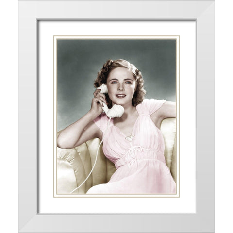 Kay Aldridge with Telephone White Modern Wood Framed Art Print with Double Matting by Hollywood Photo Archive