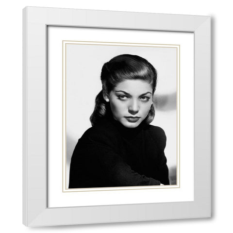 Lauren Bacall White Modern Wood Framed Art Print with Double Matting by Hollywood Photo Archive