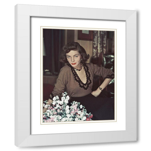 Lauren Bacall White Modern Wood Framed Art Print with Double Matting by Hollywood Photo Archive