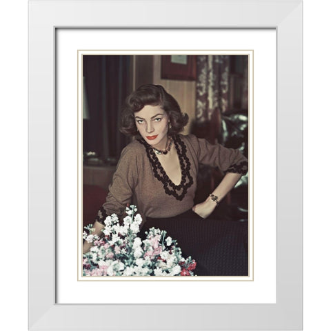 Lauren Bacall White Modern Wood Framed Art Print with Double Matting by Hollywood Photo Archive