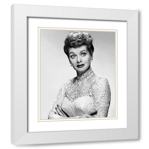 Lucille Ball White Modern Wood Framed Art Print with Double Matting by Hollywood Photo Archive