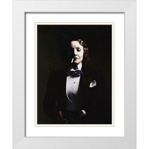 Marlene Dietrich in Top Hat - Tinted White Modern Wood Framed Art Print with Double Matting by Hollywood Photo Archive