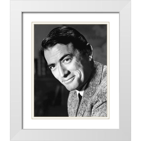 Gregory Peck White Modern Wood Framed Art Print with Double Matting by Hollywood Photo Archive