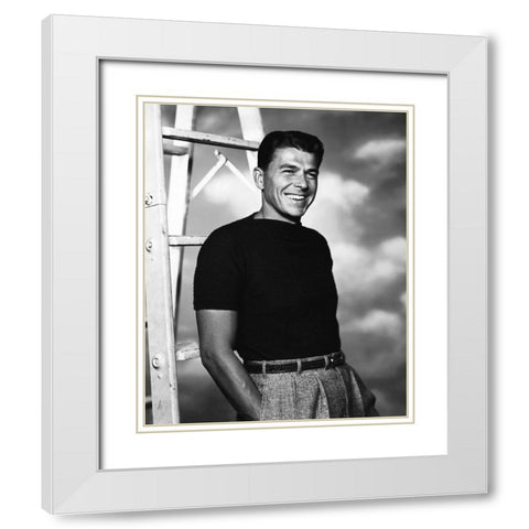 Ronald Reagan White Modern Wood Framed Art Print with Double Matting by Hollywood Photo Archive