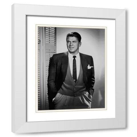 Ronald Reagan White Modern Wood Framed Art Print with Double Matting by Hollywood Photo Archive