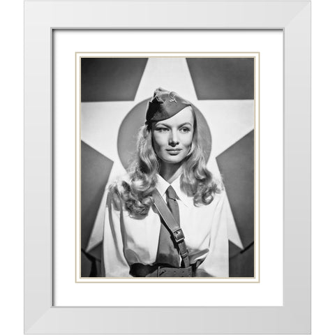 Veronica Lake White Modern Wood Framed Art Print with Double Matting by Hollywood Photo Archive