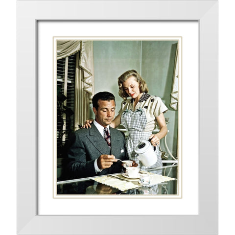 Dick Powell and June Allyson White Modern Wood Framed Art Print with Double Matting by Hollywood Photo Archive