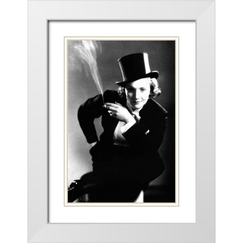 Marlene Dietrich White Modern Wood Framed Art Print with Double Matting by Hollywood Photo Archive