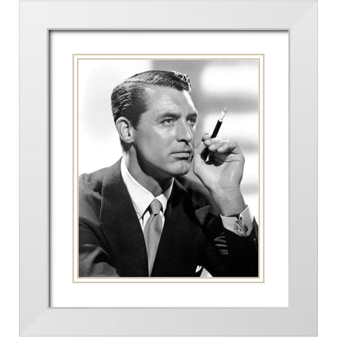 Cary Grant White Modern Wood Framed Art Print with Double Matting by Hollywood Photo Archive