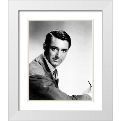 Cary Grant White Modern Wood Framed Art Print with Double Matting by Hollywood Photo Archive