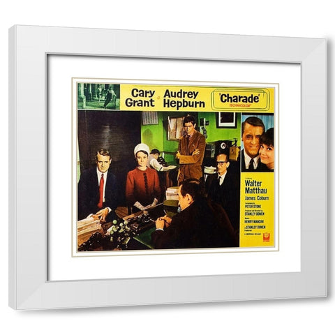 Cary Grant - Charade - Lobby Card White Modern Wood Framed Art Print with Double Matting by Hollywood Photo Archive