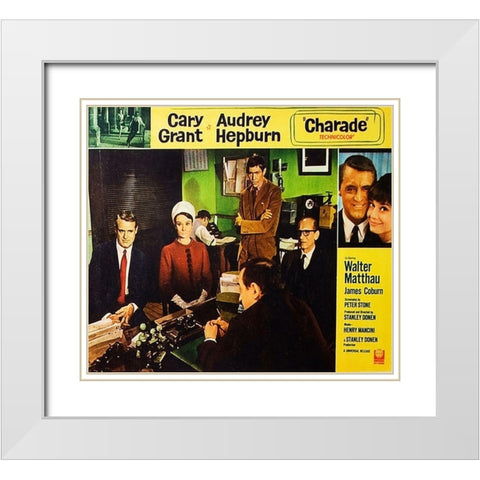 Cary Grant - Charade - Lobby Card White Modern Wood Framed Art Print with Double Matting by Hollywood Photo Archive