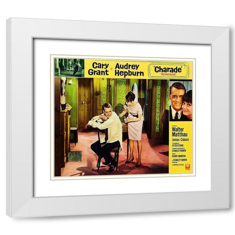 Cary Grant - Charade - Lobby Card White Modern Wood Framed Art Print with Double Matting by Hollywood Photo Archive