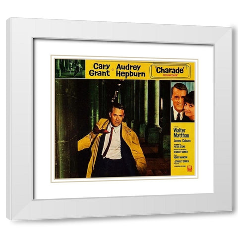 Cary Grant - Charade - Lobby Card White Modern Wood Framed Art Print with Double Matting by Hollywood Photo Archive