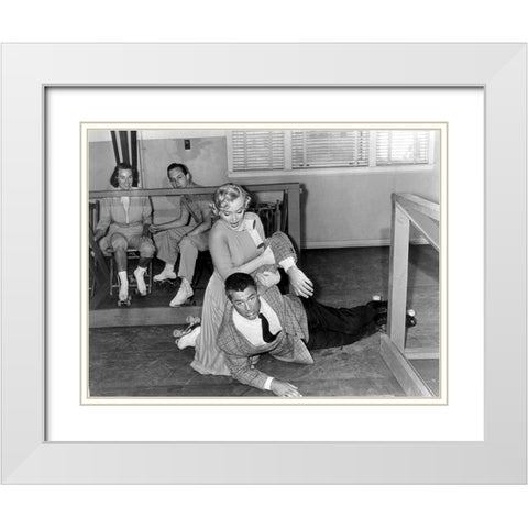 Cary Grant with Marilyn Monroe - Monkey Business White Modern Wood Framed Art Print with Double Matting by Hollywood Photo Archive
