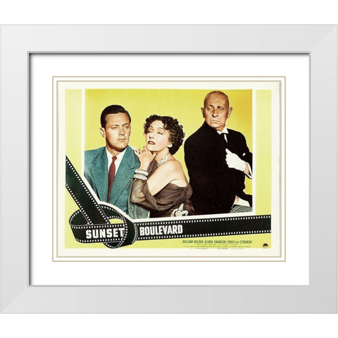 Sunset Boulevard - Lobby Card White Modern Wood Framed Art Print with Double Matting by Hollywood Photo Archive