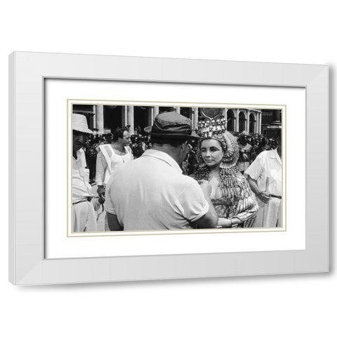 Behind the Scenes - Elizabeth Taylor - Cleopatra White Modern Wood Framed Art Print with Double Matting by Hollywood Photo Archive