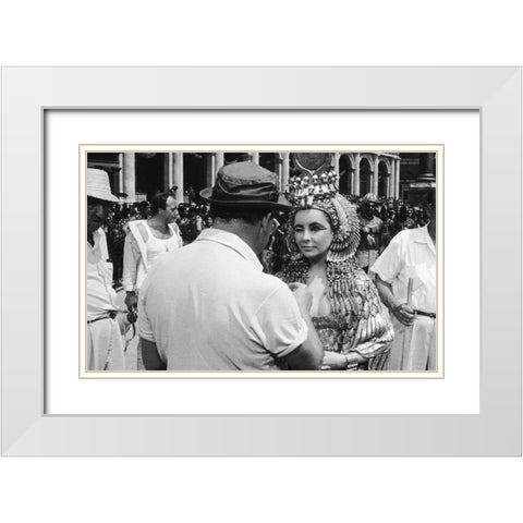 Behind the Scenes - Elizabeth Taylor - Cleopatra White Modern Wood Framed Art Print with Double Matting by Hollywood Photo Archive