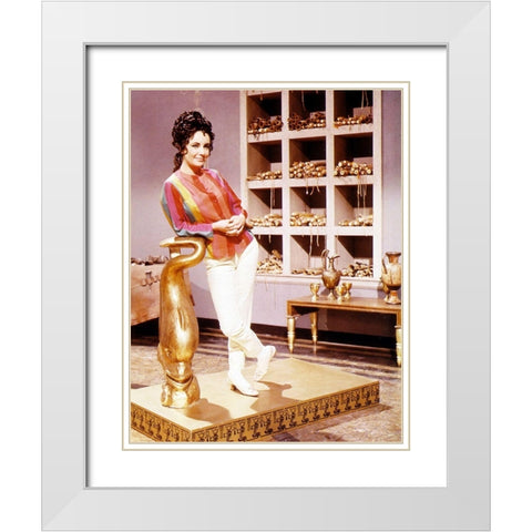 Elizabeth Taylor - Cleopatra - On Set in Street Clothes White Modern Wood Framed Art Print with Double Matting by Hollywood Photo Archive