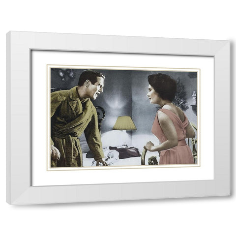 Cat on a Hot Tin Roof - Paul Newman with Elizabeth Taylor White Modern Wood Framed Art Print with Double Matting by Hollywood Photo Archive