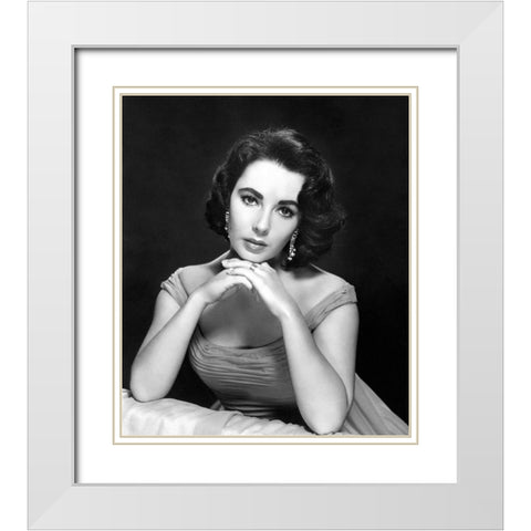 Elizabeth Taylor White Modern Wood Framed Art Print with Double Matting by Hollywood Photo Archive