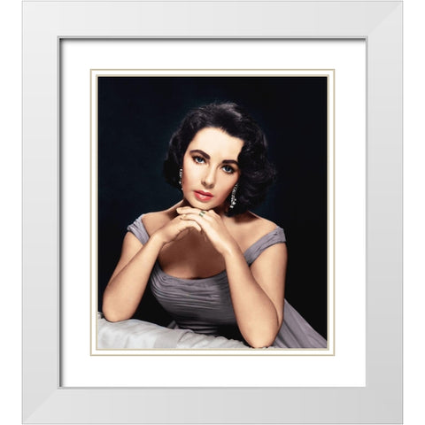 Elizabeth Taylor White Modern Wood Framed Art Print with Double Matting by Hollywood Photo Archive