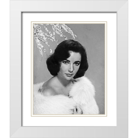 Elizabeth Taylor White Modern Wood Framed Art Print with Double Matting by Hollywood Photo Archive