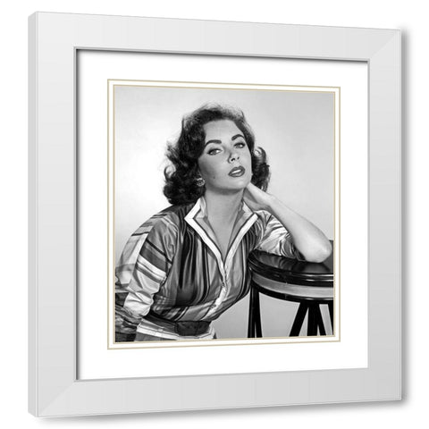 Elizabeth Taylor White Modern Wood Framed Art Print with Double Matting by Hollywood Photo Archive