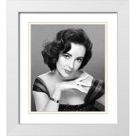 Elizabeth Taylor White Modern Wood Framed Art Print with Double Matting by Hollywood Photo Archive