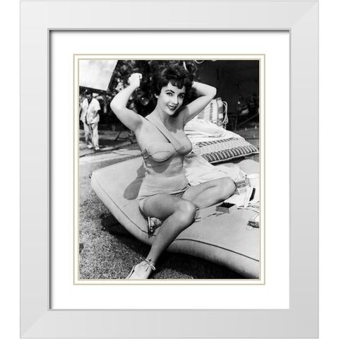 Elizabeth Taylor White Modern Wood Framed Art Print with Double Matting by Hollywood Photo Archive