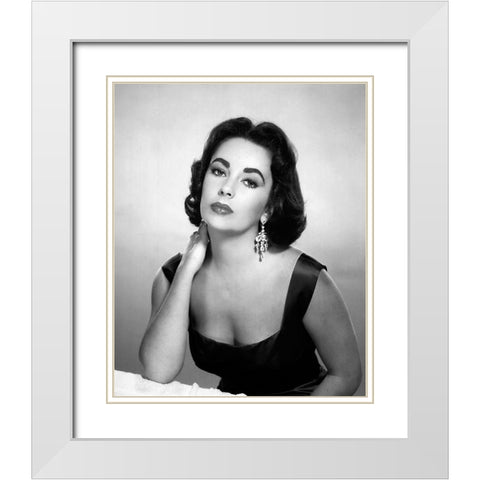 Elizabeth Taylor White Modern Wood Framed Art Print with Double Matting by Hollywood Photo Archive