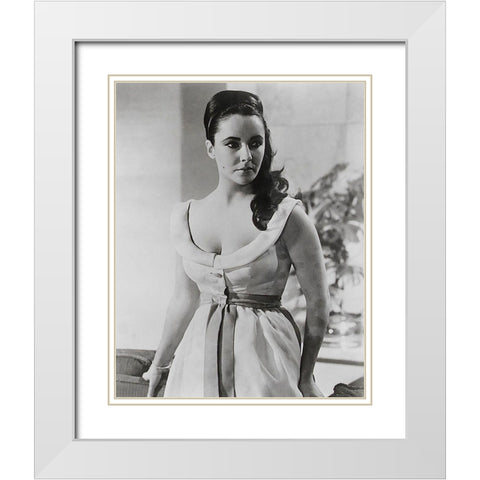 Elizabeth Taylor White Modern Wood Framed Art Print with Double Matting by Hollywood Photo Archive