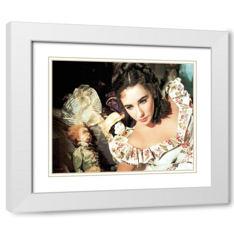 Elizabeth Taylor White Modern Wood Framed Art Print with Double Matting by Hollywood Photo Archive