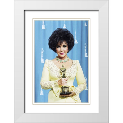 Elizabeth Taylor White Modern Wood Framed Art Print with Double Matting by Hollywood Photo Archive