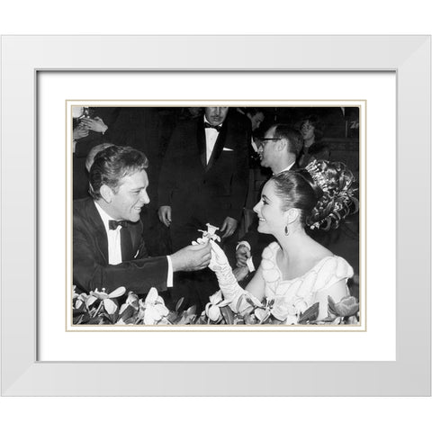 Elizabeth Taylor and Richard Burton White Modern Wood Framed Art Print with Double Matting by Hollywood Photo Archive
