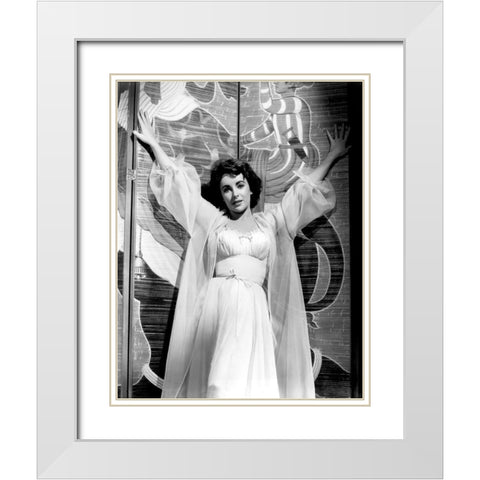 Elizabeth Taylor White Modern Wood Framed Art Print with Double Matting by Hollywood Photo Archive