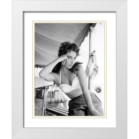 Elizabeth Taylor White Modern Wood Framed Art Print with Double Matting by Hollywood Photo Archive