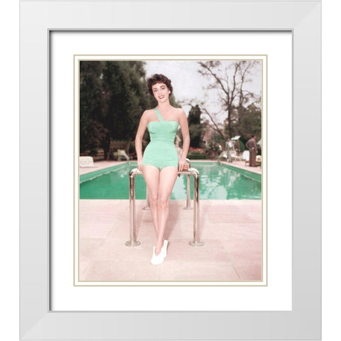 Elizabeth Taylor White Modern Wood Framed Art Print with Double Matting by Hollywood Photo Archive