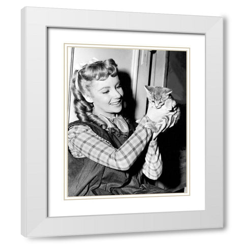 Elizabeth Taylor with kitten White Modern Wood Framed Art Print with Double Matting by Hollywood Photo Archive