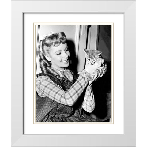 Elizabeth Taylor with kitten White Modern Wood Framed Art Print with Double Matting by Hollywood Photo Archive