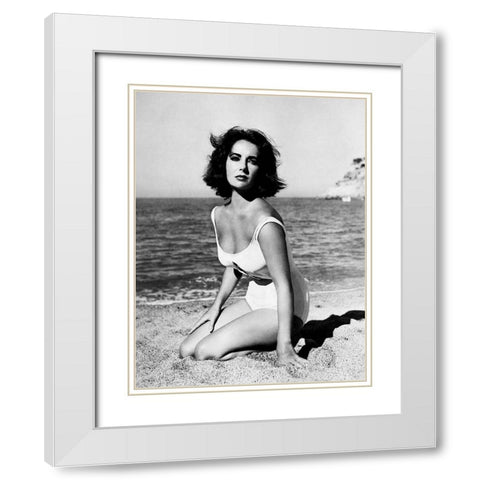 Elizabeth Taylor White Modern Wood Framed Art Print with Double Matting by Hollywood Photo Archive